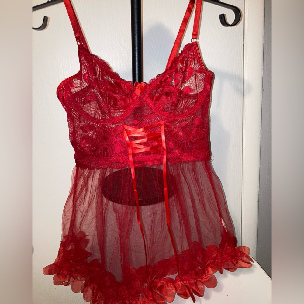 Seductive Red Lace Chemise Lingerie